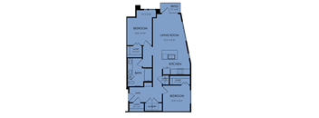 a floor plan of a house with a small kitchen and a living room