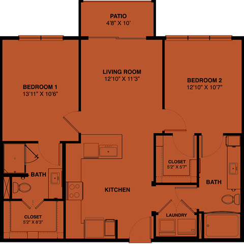 B1 2 bedroom apartment floorplan at the Park at Speyside