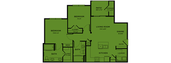 B1 60% MFI affordable 2 bedroom apartment floorplan at Bridge at Paloma