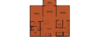 B1b 2 bedroom apartment floorplan at the Park at Speyside