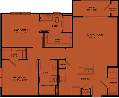 B2 2 bedroom apartment floorplan at the Park at Speyside