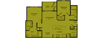 B2 80% MFI affordable 2 bedroom apartment floorplan at Bridge at Paloma