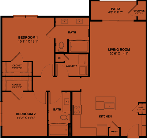 B2a 2 bedroom apartment floorplan at the Park at Speyside