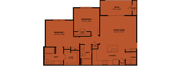 B3 2 bedroom apartment floorplan at the Park at Speyside