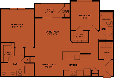 B4 2 bedroom apartment floorplan at the Park at Speyside