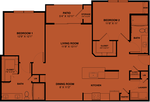 B4a 2 bedroom apartment floorplan at the Park at Speyside