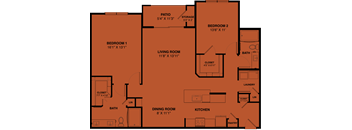 B4b 2 bedroom apartment floorplan at the Park at Speyside