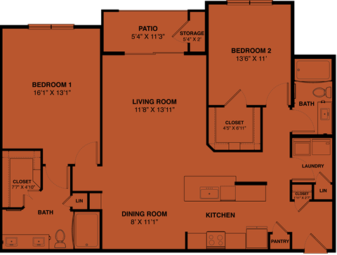 B4b 2 bedroom apartment floorplan at the Park at Speyside