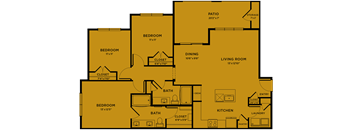 C1 80% MFI affordable 3 bedroom apartment floorplan at Bridge at Paloma