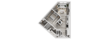A top-down view of a small apartment layout.