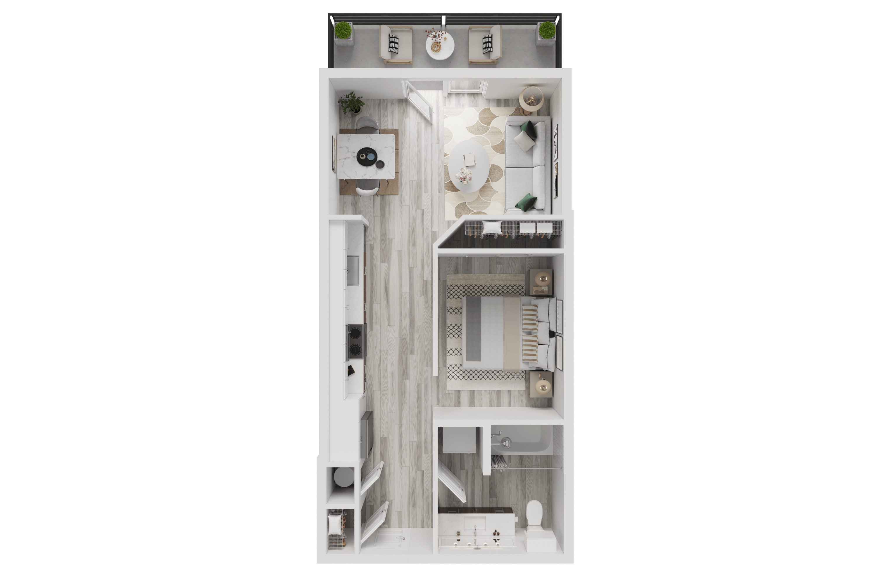 A dollhouse with a green background.
