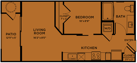 E1 60% MFI affordable studio / efficiency apartment floorplan at Bridge at Paloma
