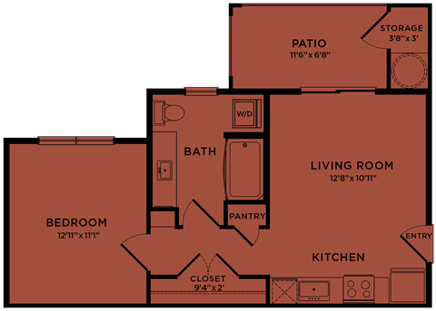 E2 60% MFI affordable studio / efficiency apartment floorplan at Bridge at Paloma