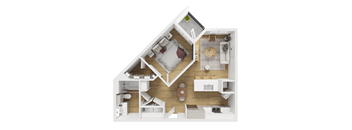 3D furnished one bedroom floor plan layout 2 at Matador Apartments, Austin, 78745