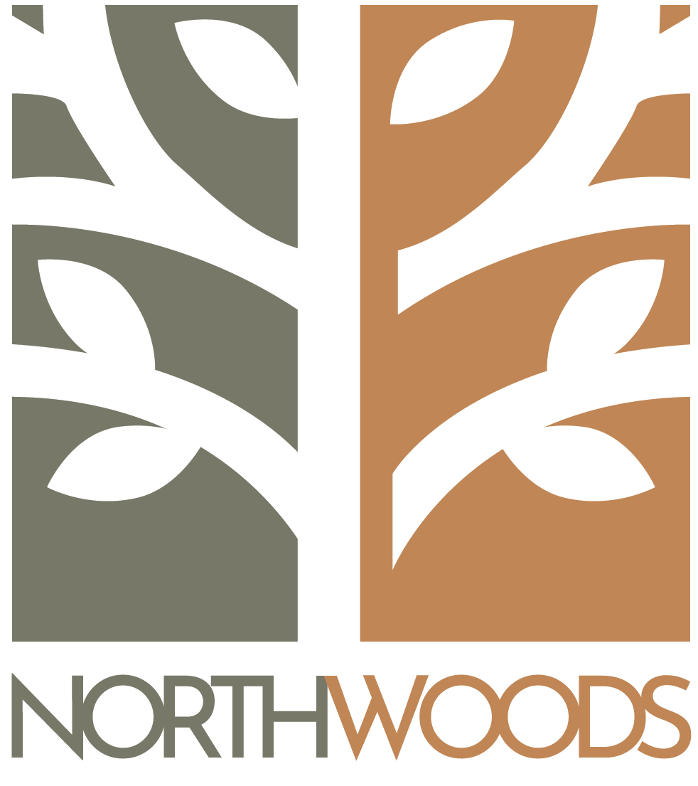 A logo with the words "North Woods" and a stylized tree design.