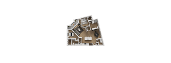 A detailed 3D floor plan of a house layout.