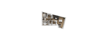 A 3D floor plan of a house layout.