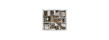 A floor plan of a house with a kitchen, living room, and bathroom.