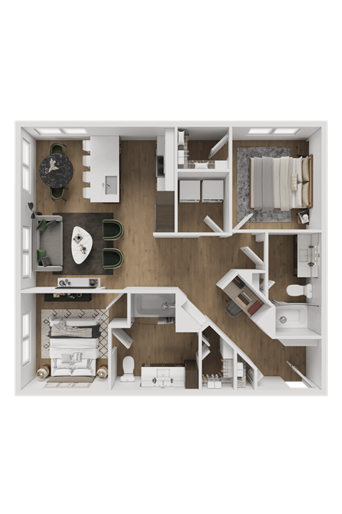 A floor plan of a house with a kitchen, living room, and bathroom.