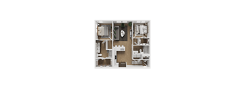 A floor plan of a house with a kitchen, living room, and bedrooms.