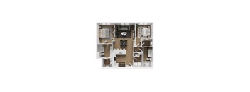 A top-down view of a well-organized apartment layout.