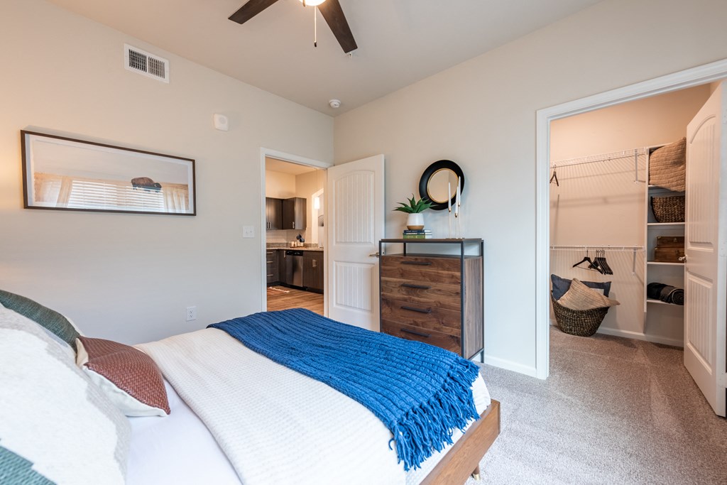 Bedroom of a spacious luxury apartment at Bridge at Paloma 78754 Northeast Austin