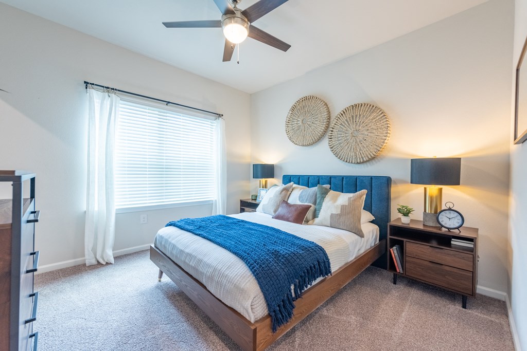 Bedroom of a spacious luxury apartment at Bridge at Paloma 78754 Northeast Austin