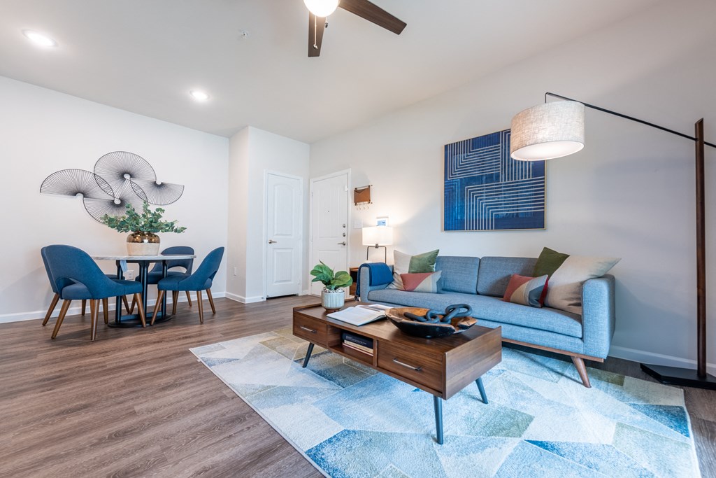 Living room of a spacious luxury apartment at Bridge at Paloma 78754 Northeast Austin