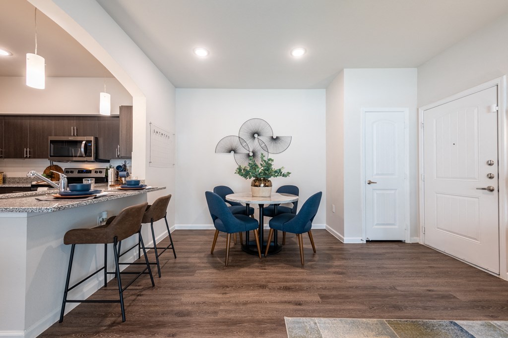 Dining room / area of a spacious luxury apartment at Bridge at Paloma 78754 Northeast Austin