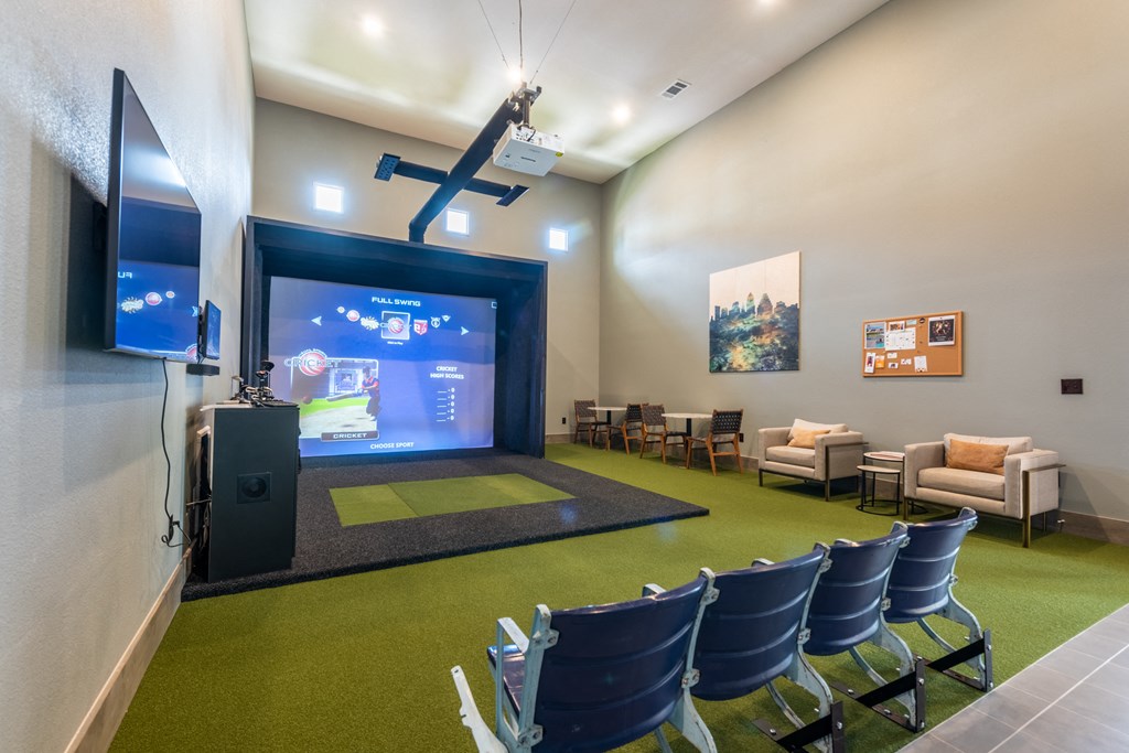 Golf simulator and sports simulator at Bridge at Paloma Affordable Apartments 78754 Northeast Austin