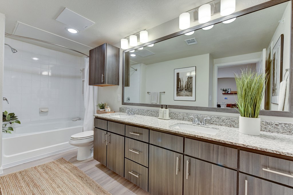 Double-Sink Vanities at Three Hills Apartments in Austin, TX