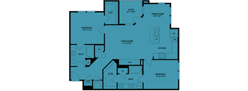 A blueprint of a house layout with labeled rooms and dimensions.
