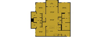 A yellow floor plan of a house with labeled rooms and dimensions.