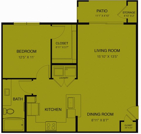 a floor plan of a small house with a kitchen and a living room at Avery Ranch, Austin, Texas