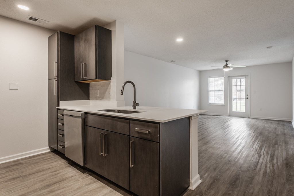 Kitchen with cabinets at Latitudes Apartments, Indianapolis, IN, 46237