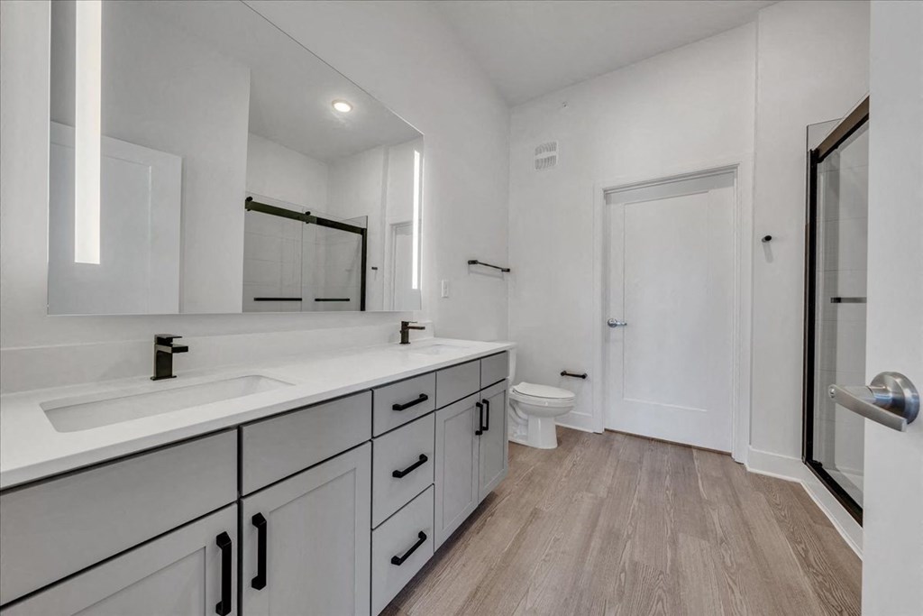 a bathroom with a sink and a toilet and a mirror at Luxe 360 in Midlothian, Midlothian, VA 23114