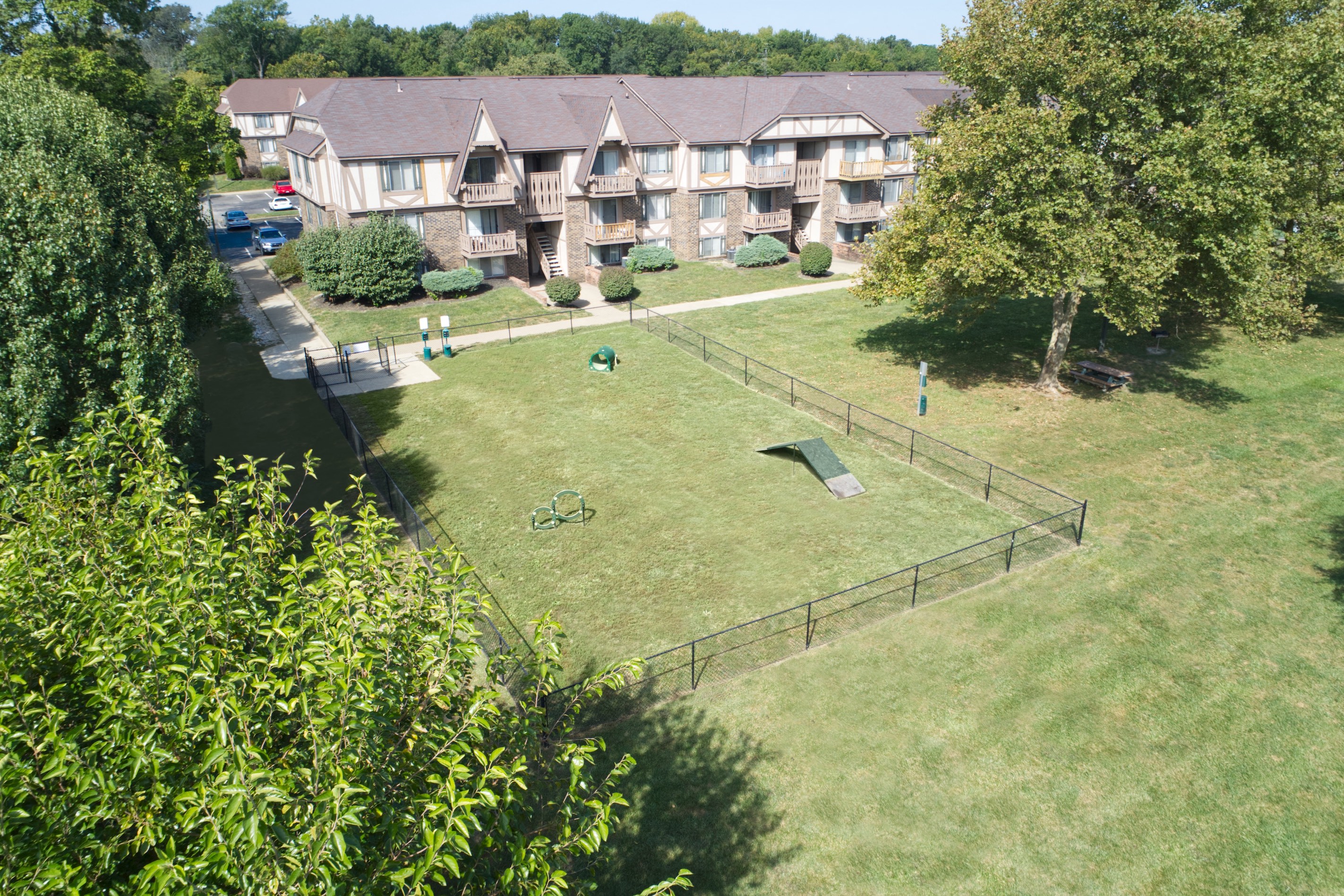 Leash Free Pet Park with Agility Equipment at The Timbers Apartments, Evansville