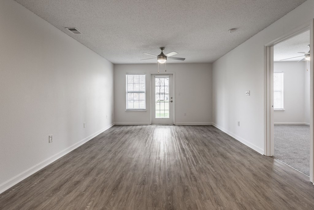 living room with a ceiling fan at Latitudes Apartments, Indianapolis, IN, 46237