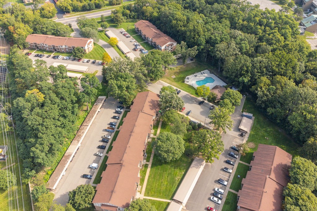arial view of the building at Cordoba Apartments, Farmington Hills