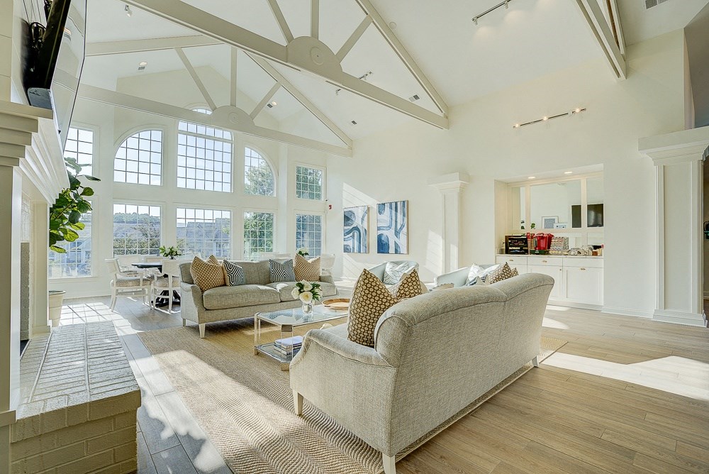 a living room with two couches and a coffee table  at The Vinings Apartments, Richmond, Virginia