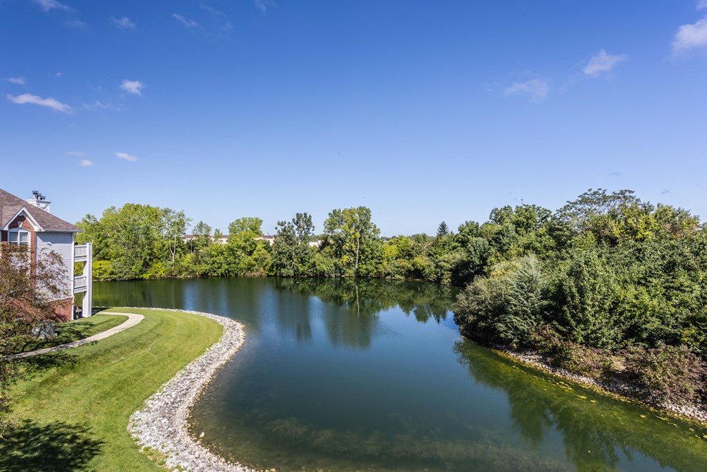 a view of a lake near a house at Sundance Apartments, Indiana