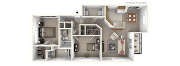 2 Bedroom 2 Bath Floor Plan at Prairie Lakes Apartments, Peoria, IL