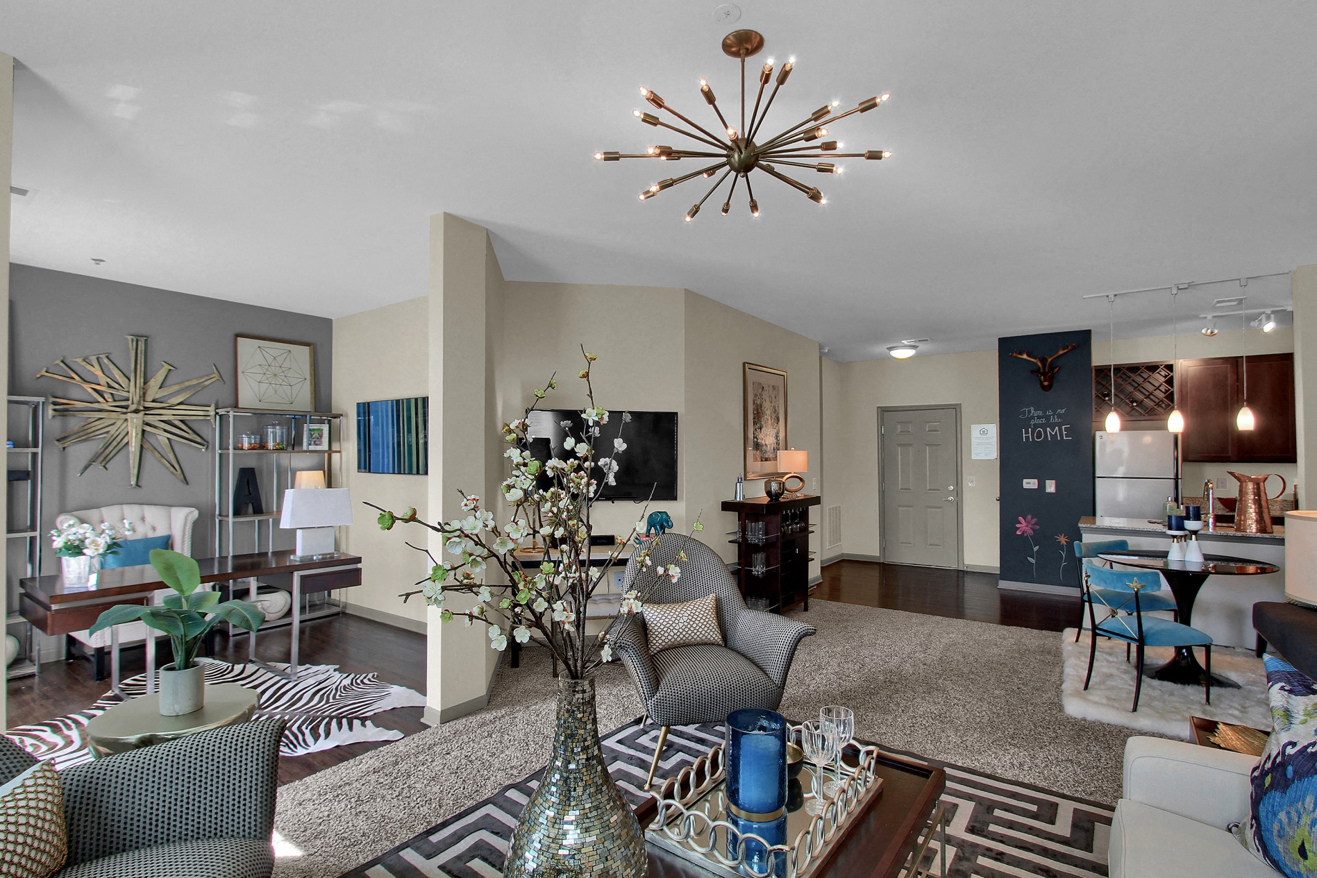 Model Living Room Angle at The Avenue at Polaris Apartments, Columbus, OH