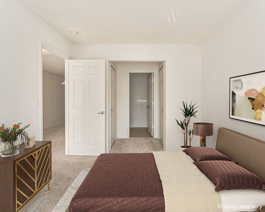 Buttercup Layout Model Bedroom at The Harbours Apartments, Clinton Township, Michigan