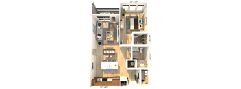 A floor plan of a two-bedroom apartment with dimensions.