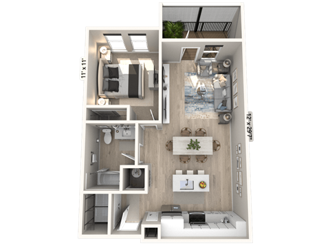 A13 - 1 Bedroom 1 Bathroom Floor plan at Ironwood Flats, Brandon, 33511