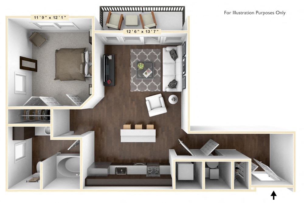 A2 - 1 Bed - 1 Bath Floor Plan at Avant Apartments, Carmel, 46032