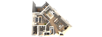 A 3D floor plan of a house with dimensions and room labels.