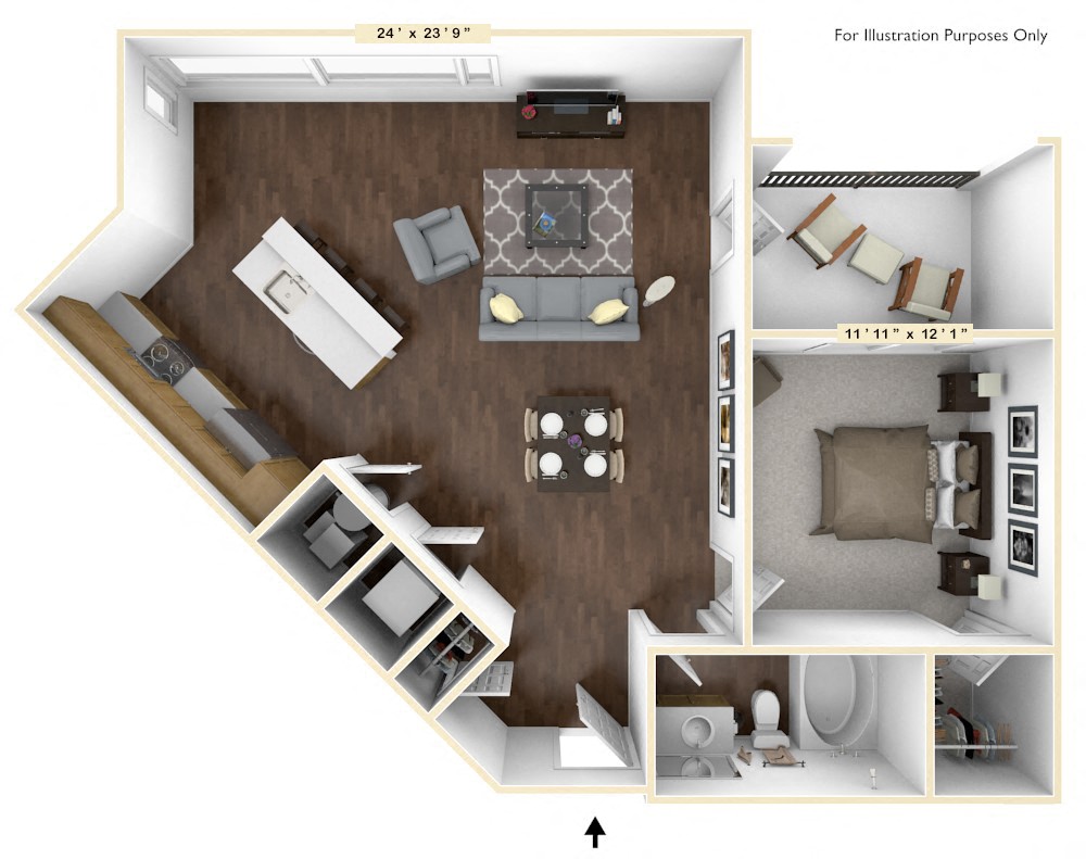 A3 - 1 Bed - 1 Bath Floor Plan at Avant Apartments, Carmel, Indiana