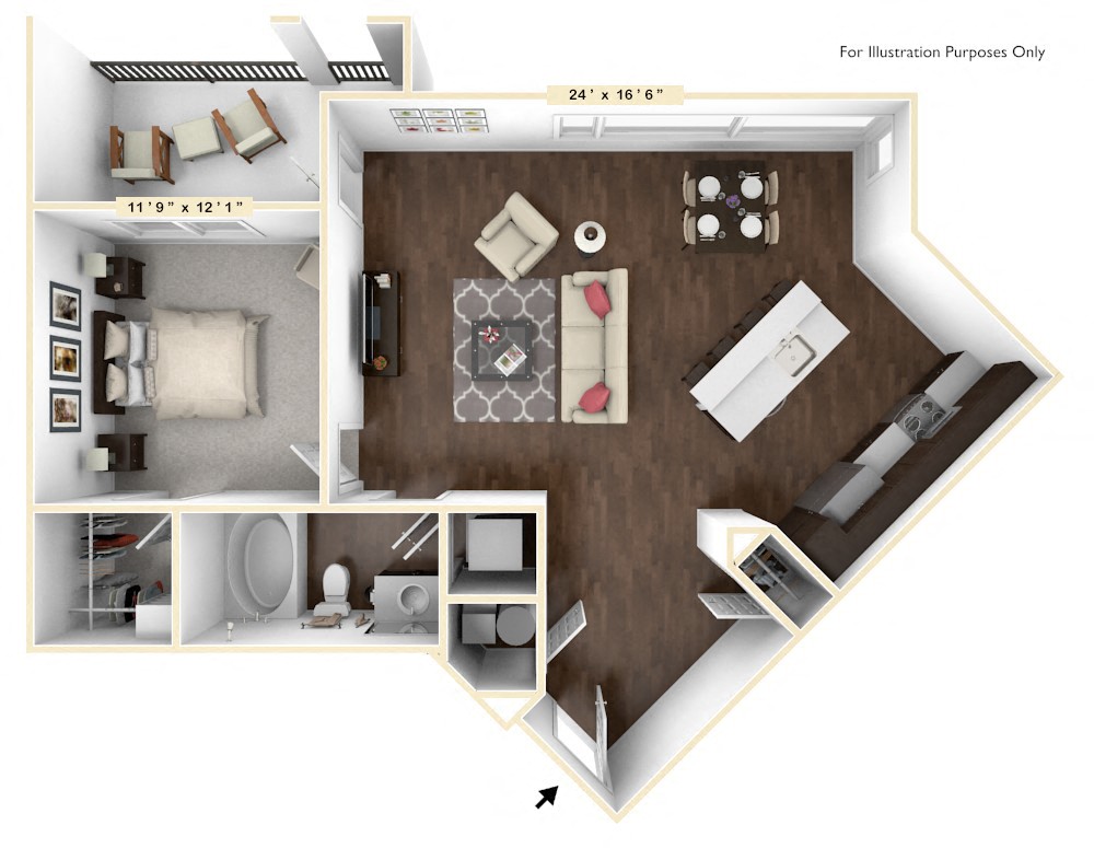 A4 - 1 Bed - 1 Bath Floor Plan at Avant Apartments, Carmel